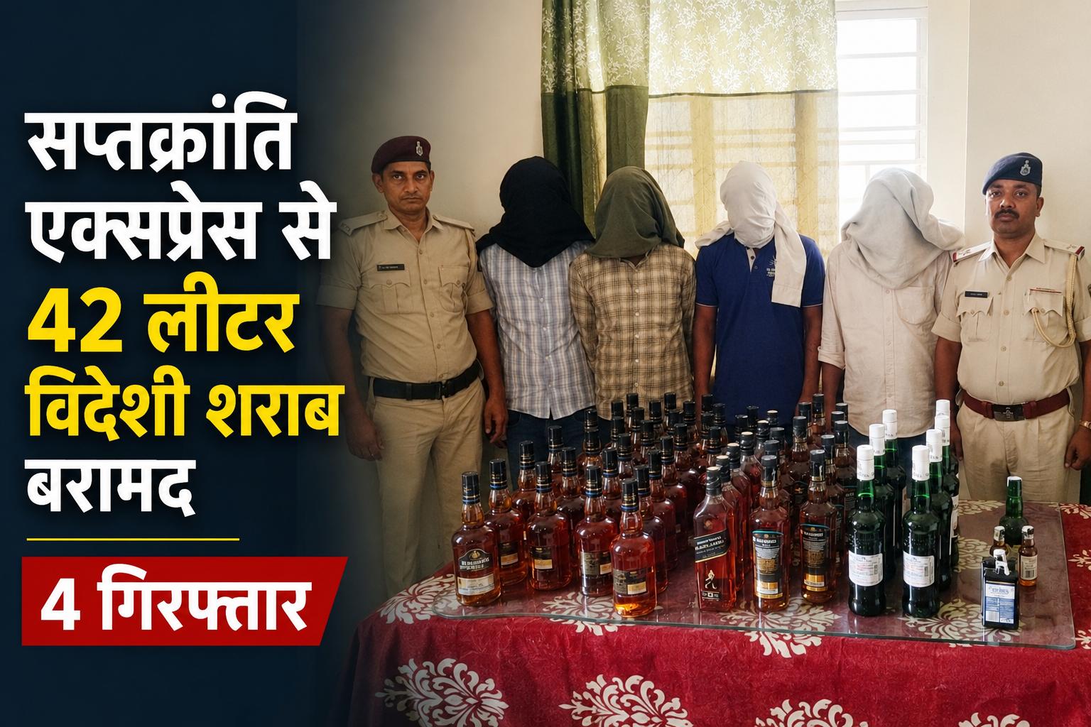 सप्तक्रांति सुपरफास्ट ट्रेन में शराब तस्करी का खुलासा, पैंट्रीकार मैनेजर समेत चार लोग गिरफ्तार