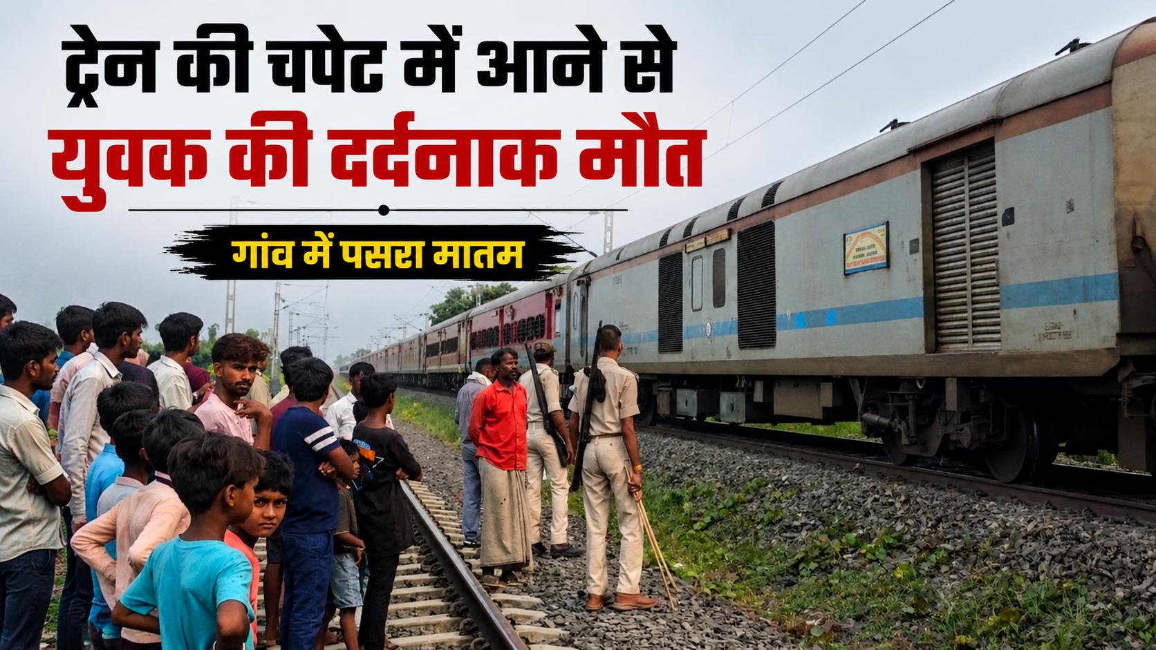 बेतिया के मझौलिया क्षेत्र में ट्रेन हादसे के बाद घटनास्थल पर जुटी भीड़ और पुलिस